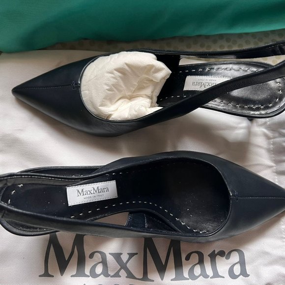 Max Mara Navy Blue Women's Sally Leather Slingback Pumps Size 7.5 - Picture 5 of 5